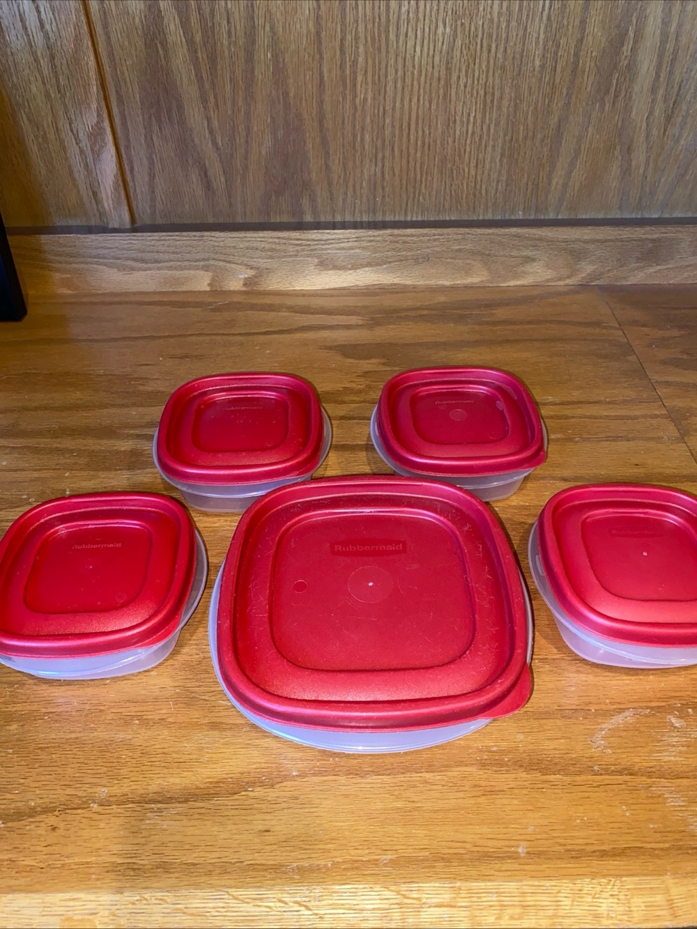 RUBBERMAID 7J56 Easy Find 1.25 & 3 Cups Storage Containers Red Lids Set of 5 Vtg